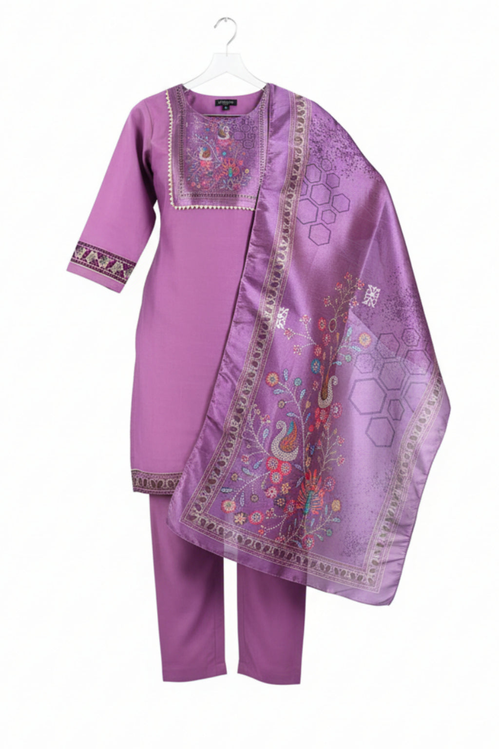 Orchid Purple Peacock Printed Kurta Set