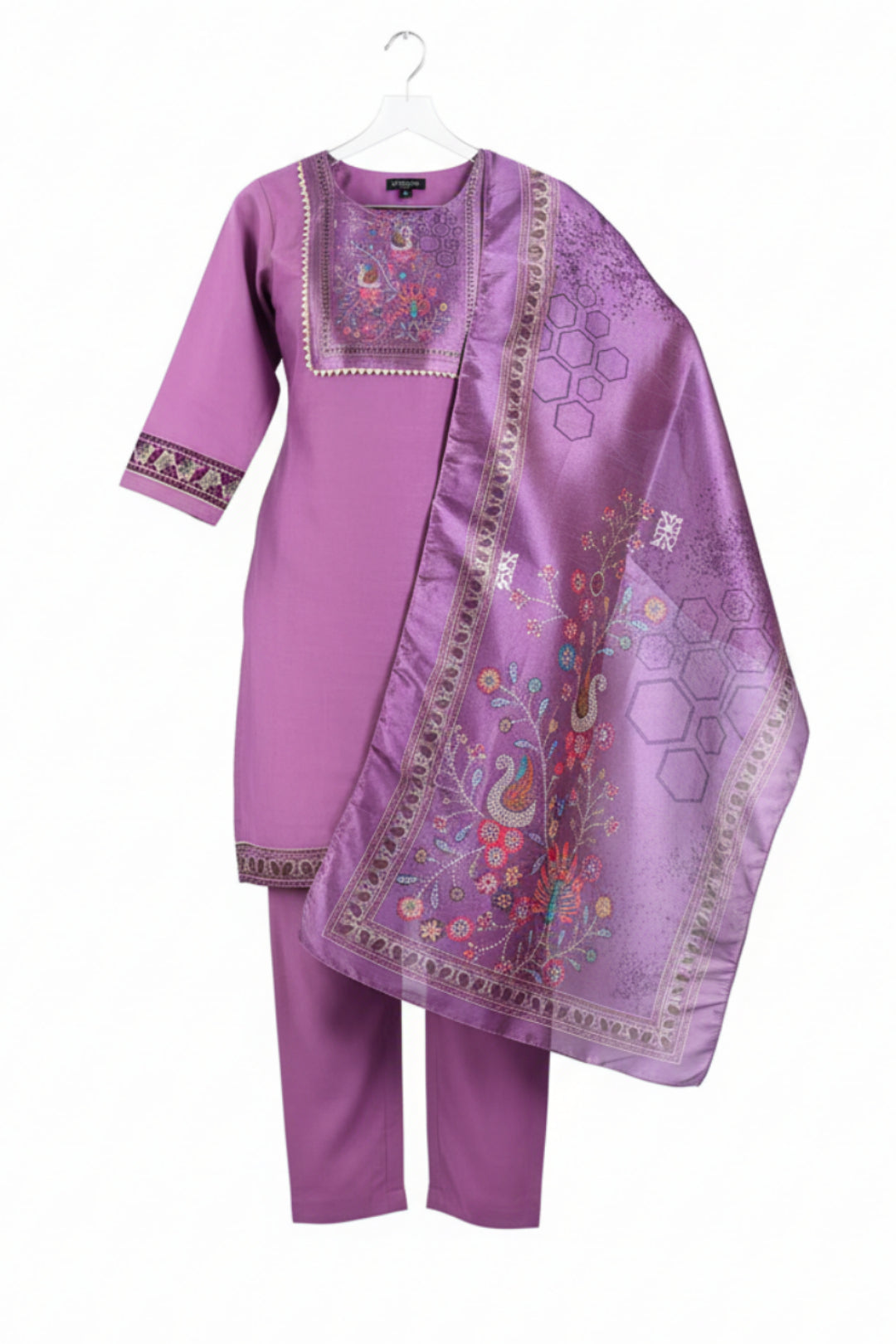 Orchid Purple Peacock Printed Kurta Set