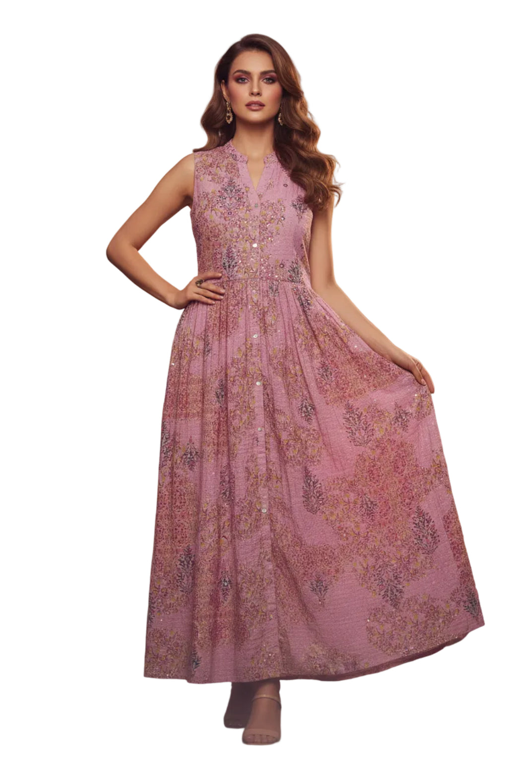 Pink floral dress on a white background