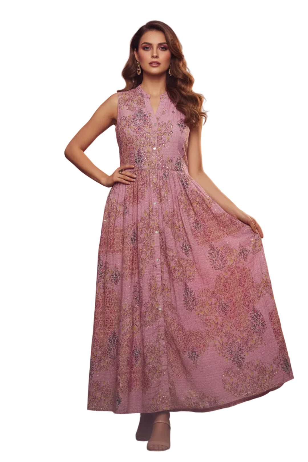 Pink floral dress on a white background