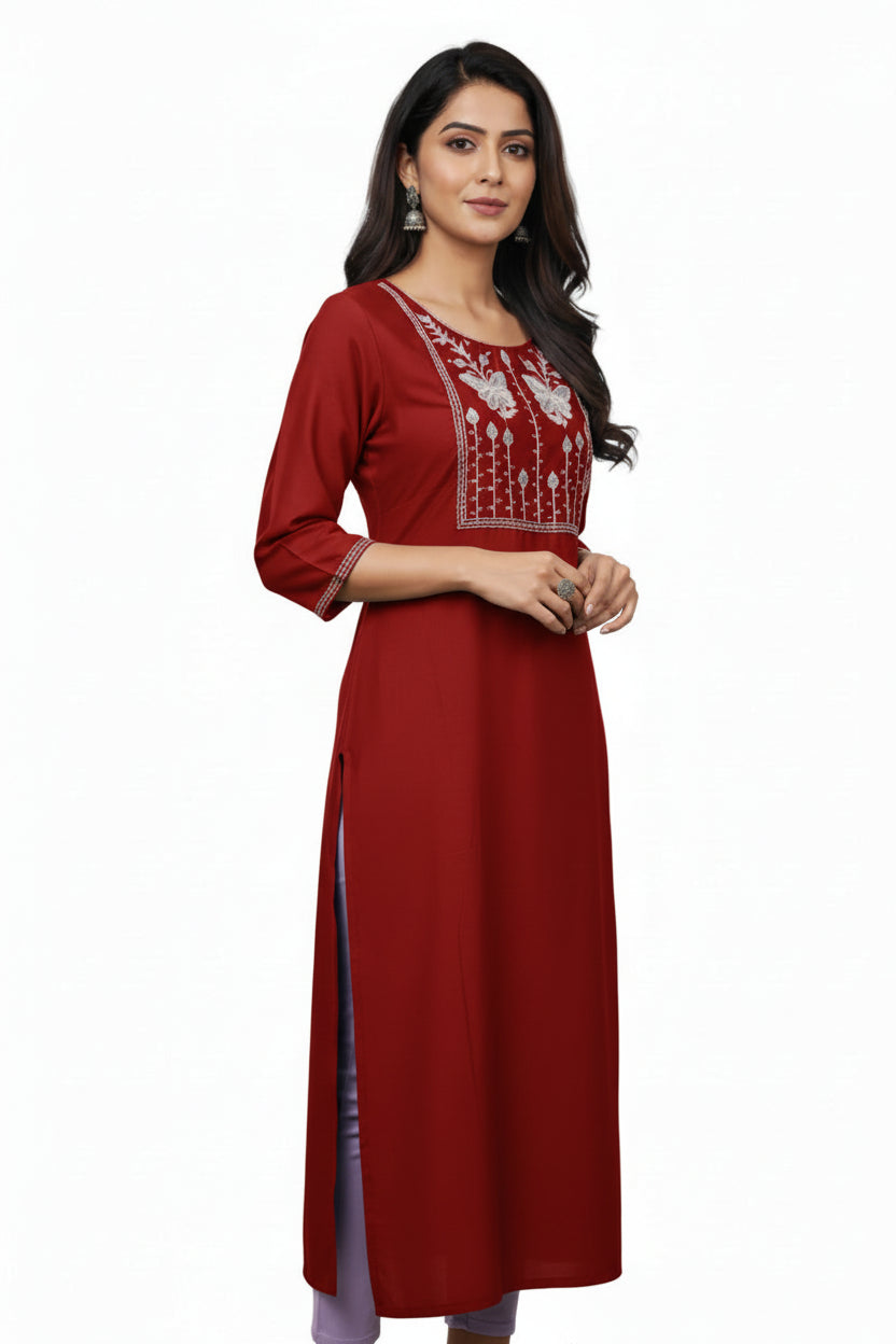 Green kurta with white embroidery on a white background